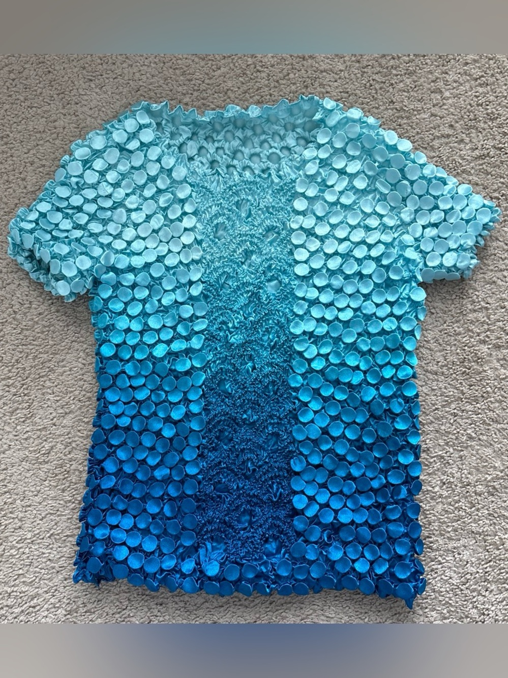 Y2K Popcorn Ombre Aqua to Royal Blue Short Sleeve Textured Top